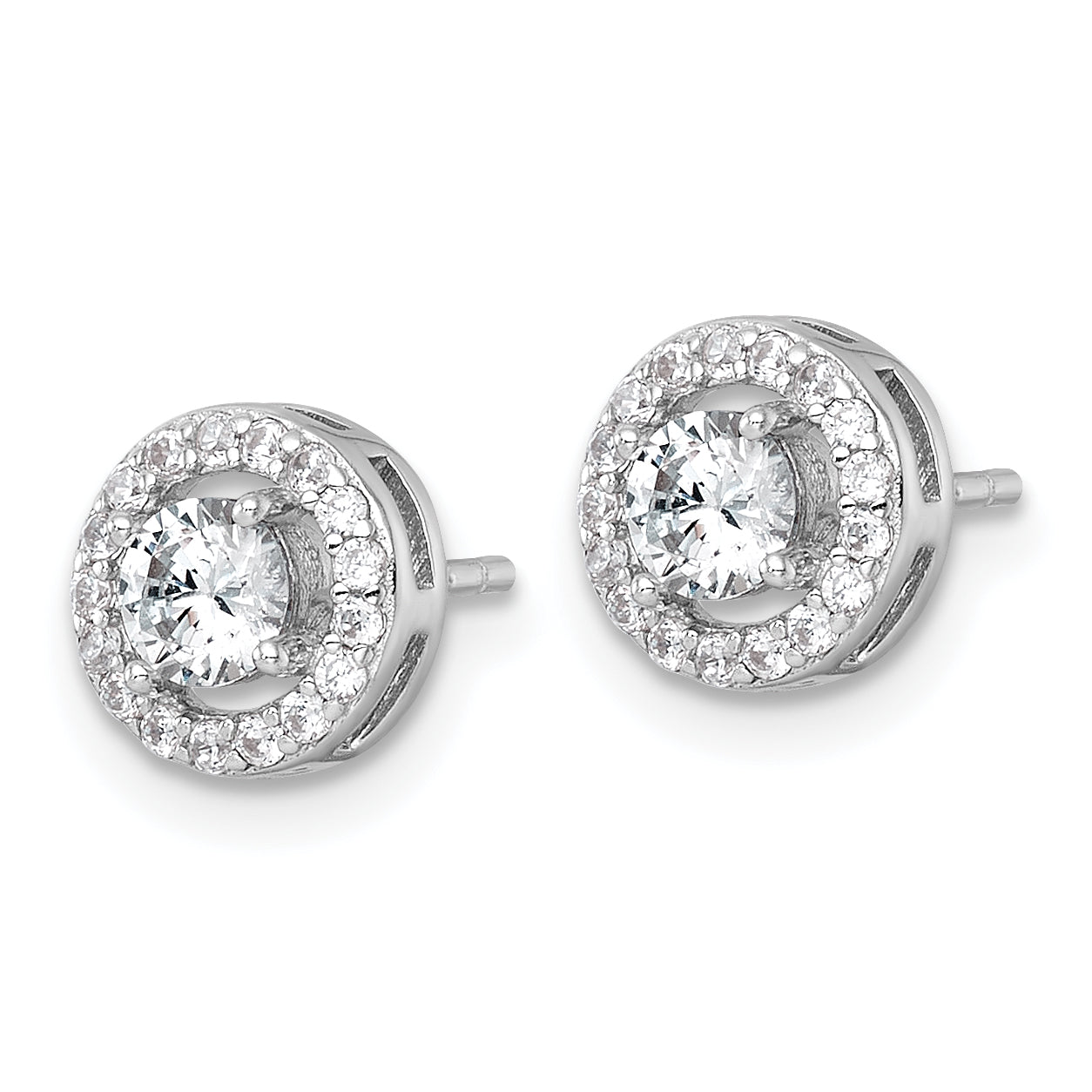 Sterling Silver Rhodium-plated Polished 8.0mm Round CZ Halo Post Earrings Secondary image
