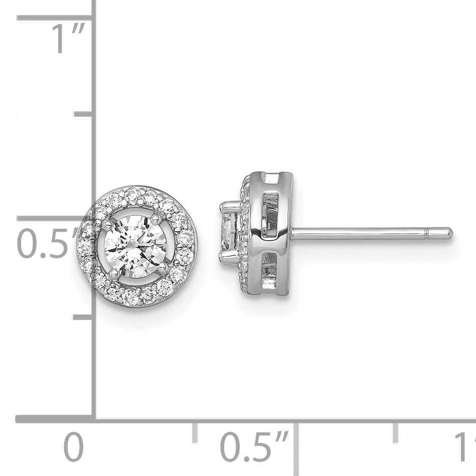Sterling Silver Rhodium-plated Polished 8.0mm Round CZ Halo Post Earrings