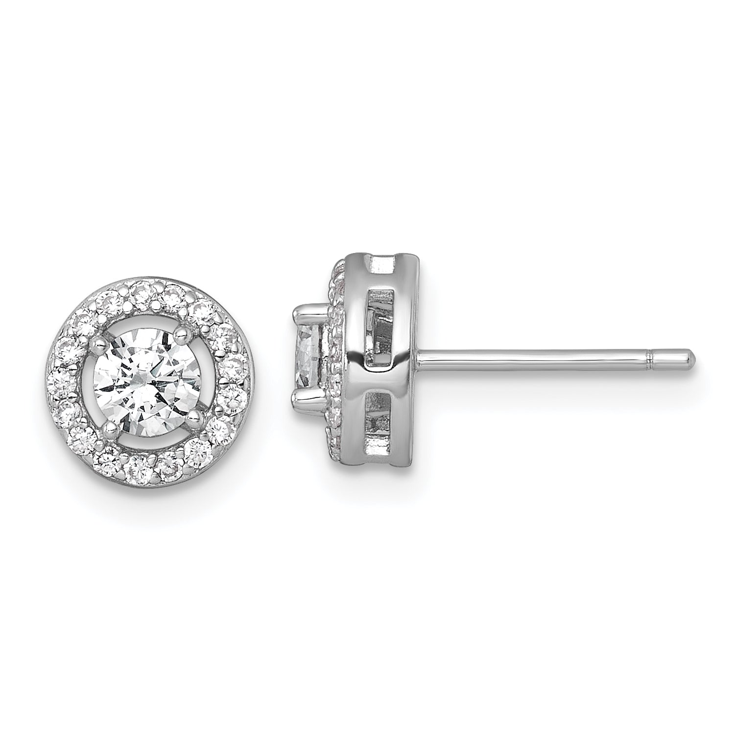Sterling Silver Rhodium-plated Polished 8.0mm Round CZ Halo Post Earrings Main image