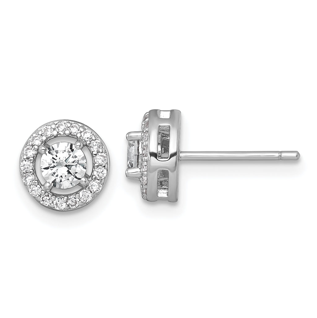 Sterling Silver Rhodium-plated Polished 8.0mm Round CZ Halo Post Earrings