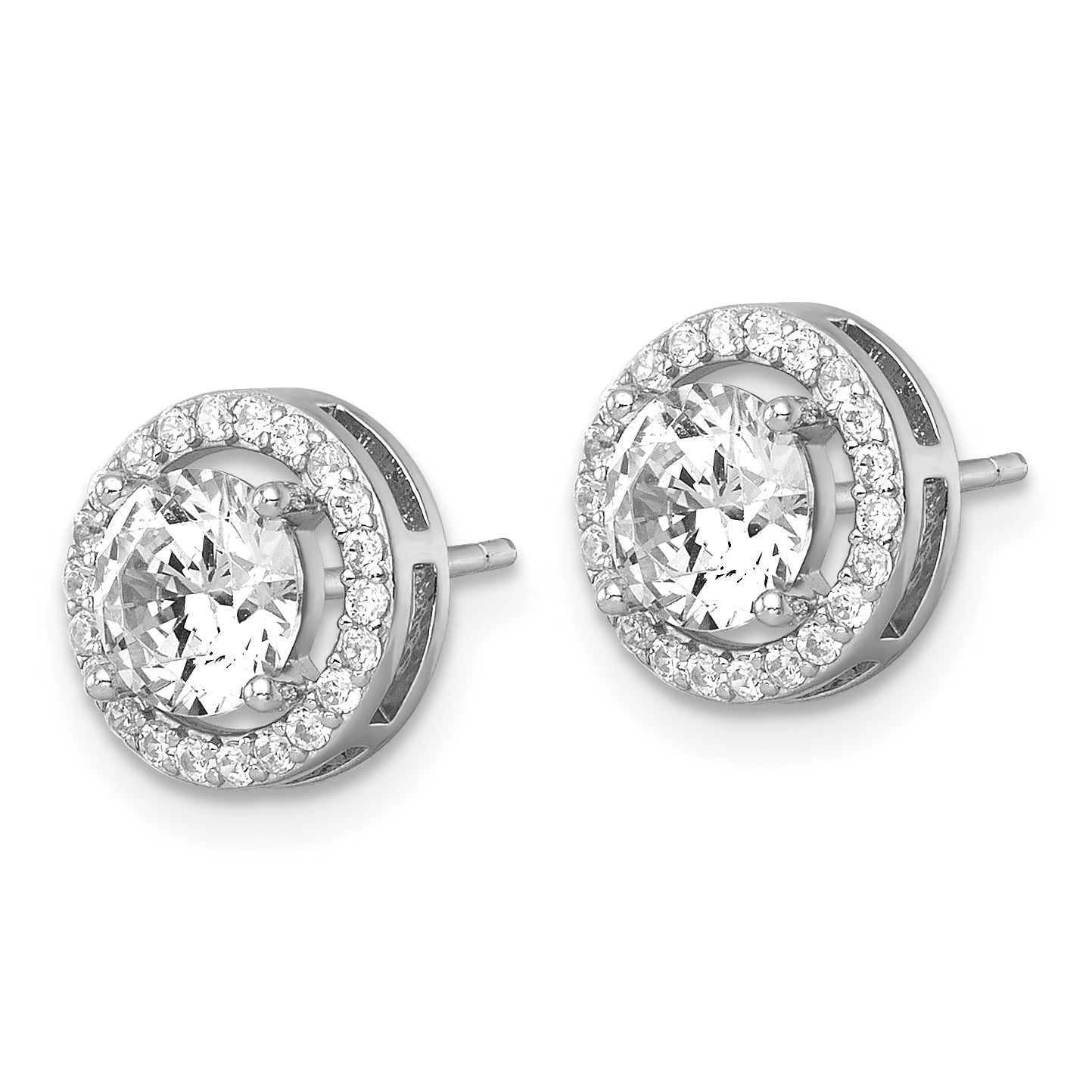 Sterling Silver Rhodium-plated Polished 10.0mm Round CZ Halo Post Earrings
