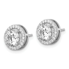 Sterling Silver Rhodium-plated Polished 10.0mm Round CZ Halo Post Earrings