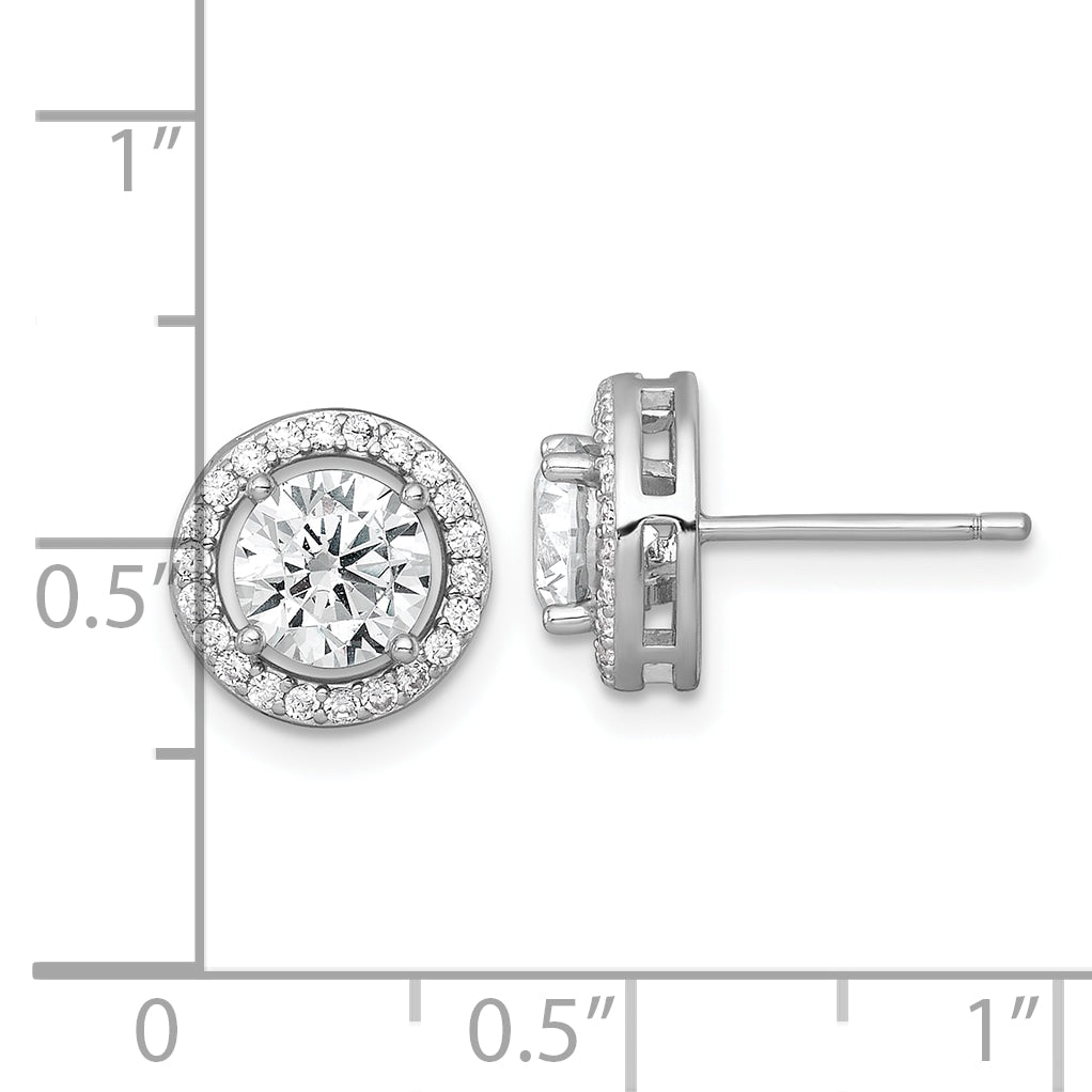 Sterling Silver Rhodium-plated Polished 10.0mm Round CZ Halo Post Earrings