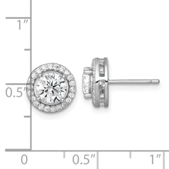 Sterling Silver Rhodium-plated Polished 10.0mm Round CZ Halo Post Earrings