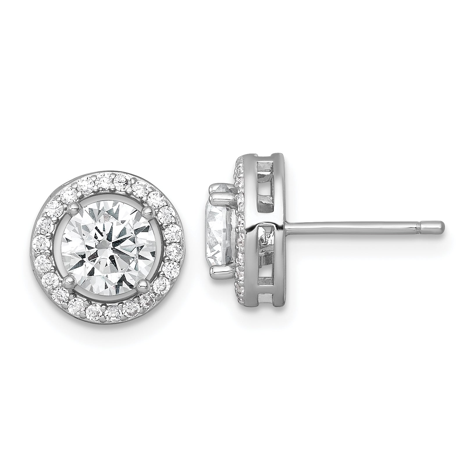Sterling Silver Rhodium-plated Polished 10.0mm Round CZ Halo Post Earrings
