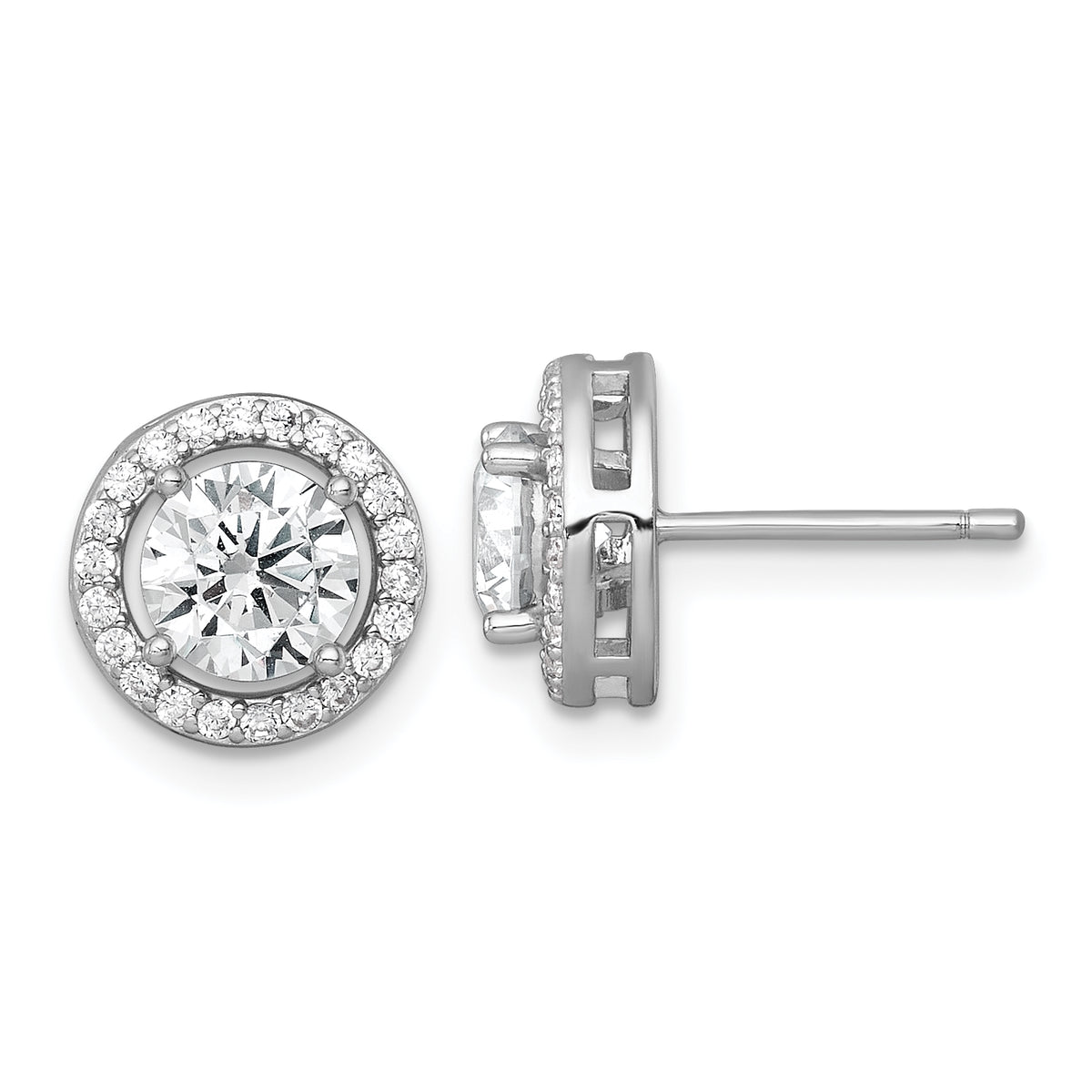 Sterling Silver Rhodium-plated Polished 10.0mm Round CZ Halo Post Earrings