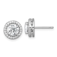 Sterling Silver Rhodium-plated Polished 10.0mm Round CZ Halo Post Earrings