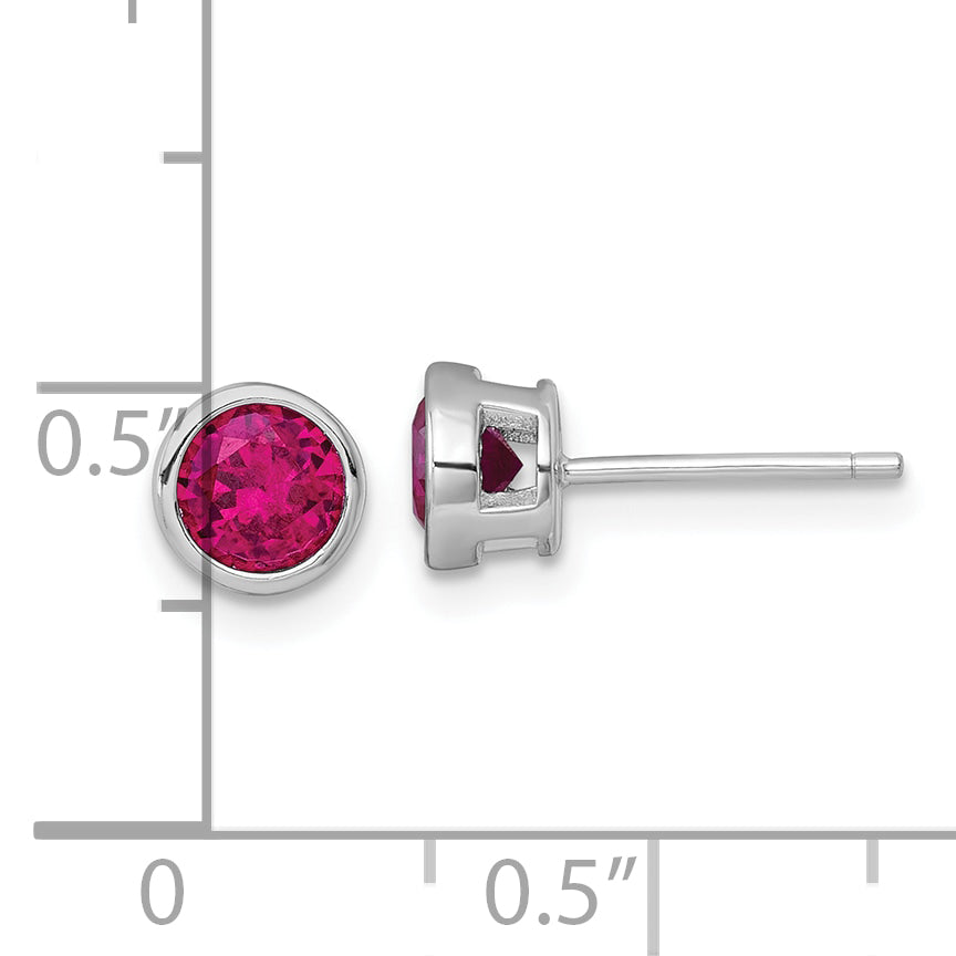 Sterling Silver Rhodium-plated Polished Bezel Set 6.2mm Round Red CZ Stud Earrings