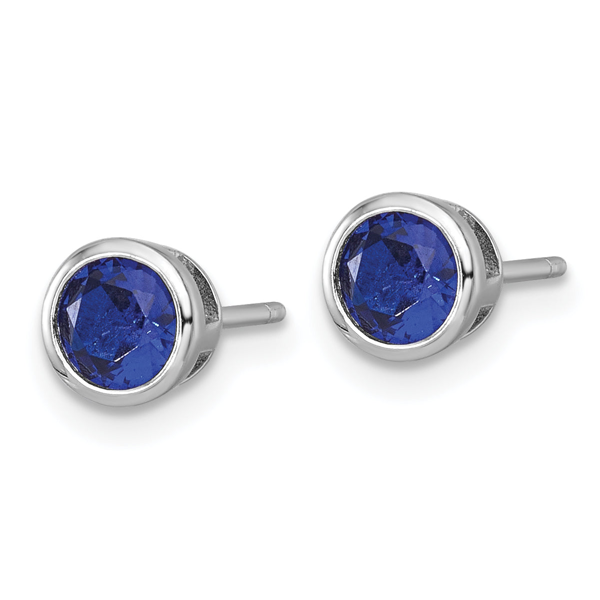Sterling Silver Rhodium-plated Polished Bezel Set 6.2mm Round Blue CZ Stud Earrings Secondary image