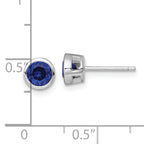 Sterling Silver Rhodium-plated Polished Bezel Set 6.2mm Round Blue CZ Stud Earrings