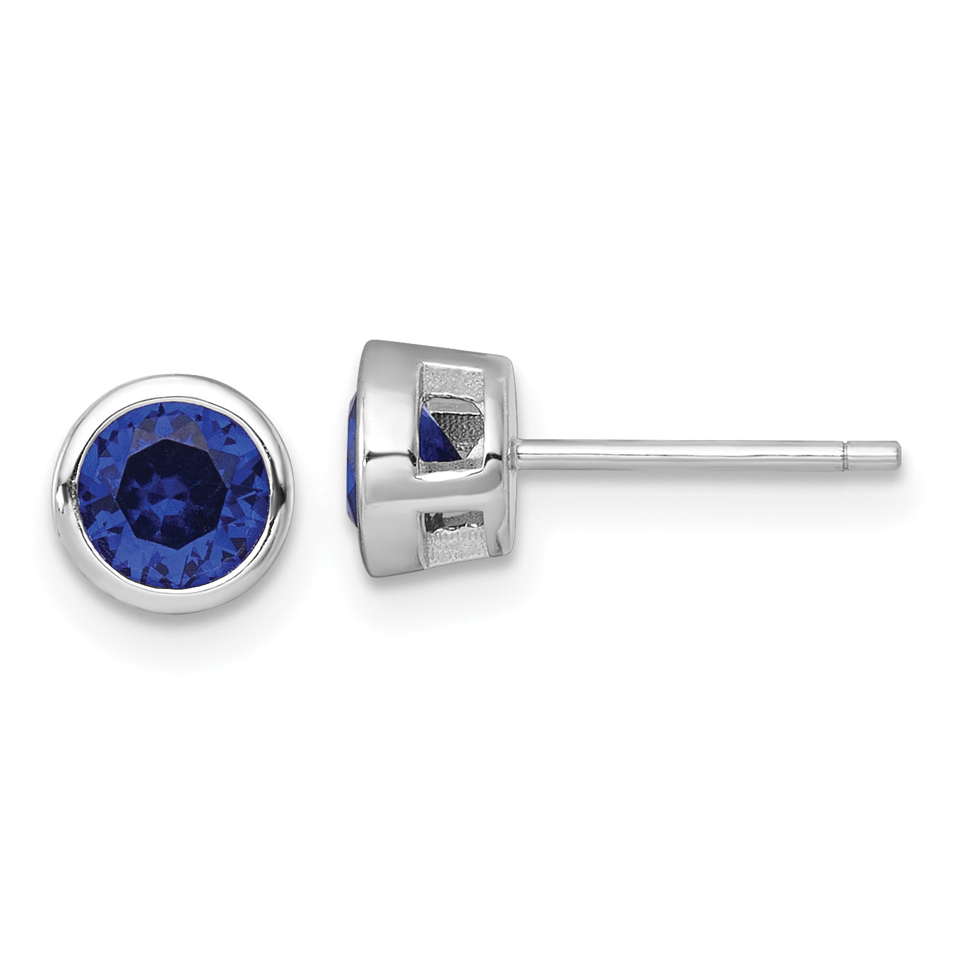 Sterling Silver Rhodium-plated Polished Bezel Set 6.2mm Round Blue CZ Stud Earrings Main image