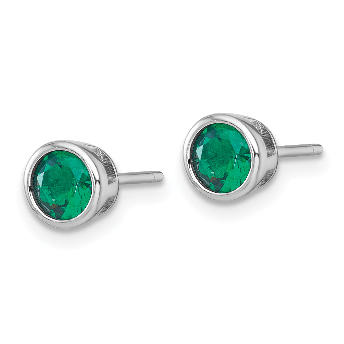 Sterling Silver Rhodium-plated Polished Bezel Set 6.2mm Round Green CZ Stud Earrings Secondary image