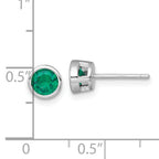 Sterling Silver Rhodium-plated Polished Bezel Set 6.2mm Round Green CZ Stud Earrings