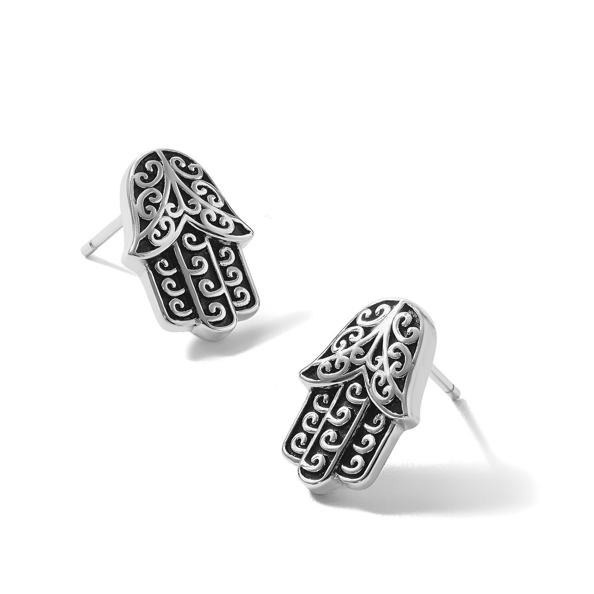 Oxidized Filigree Hamsa Stud Earrings in Sterling Silver - Sophia Jewelers