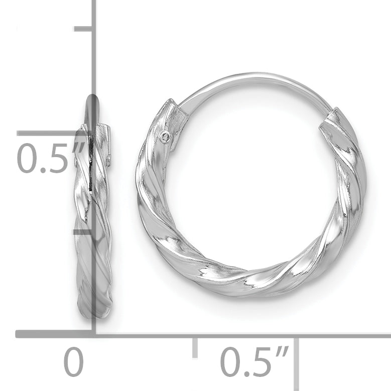 Sterling Silver Rhodium-plated Polished Twisted 2.25 x 15.5mm Round Endless Hoop Earrings