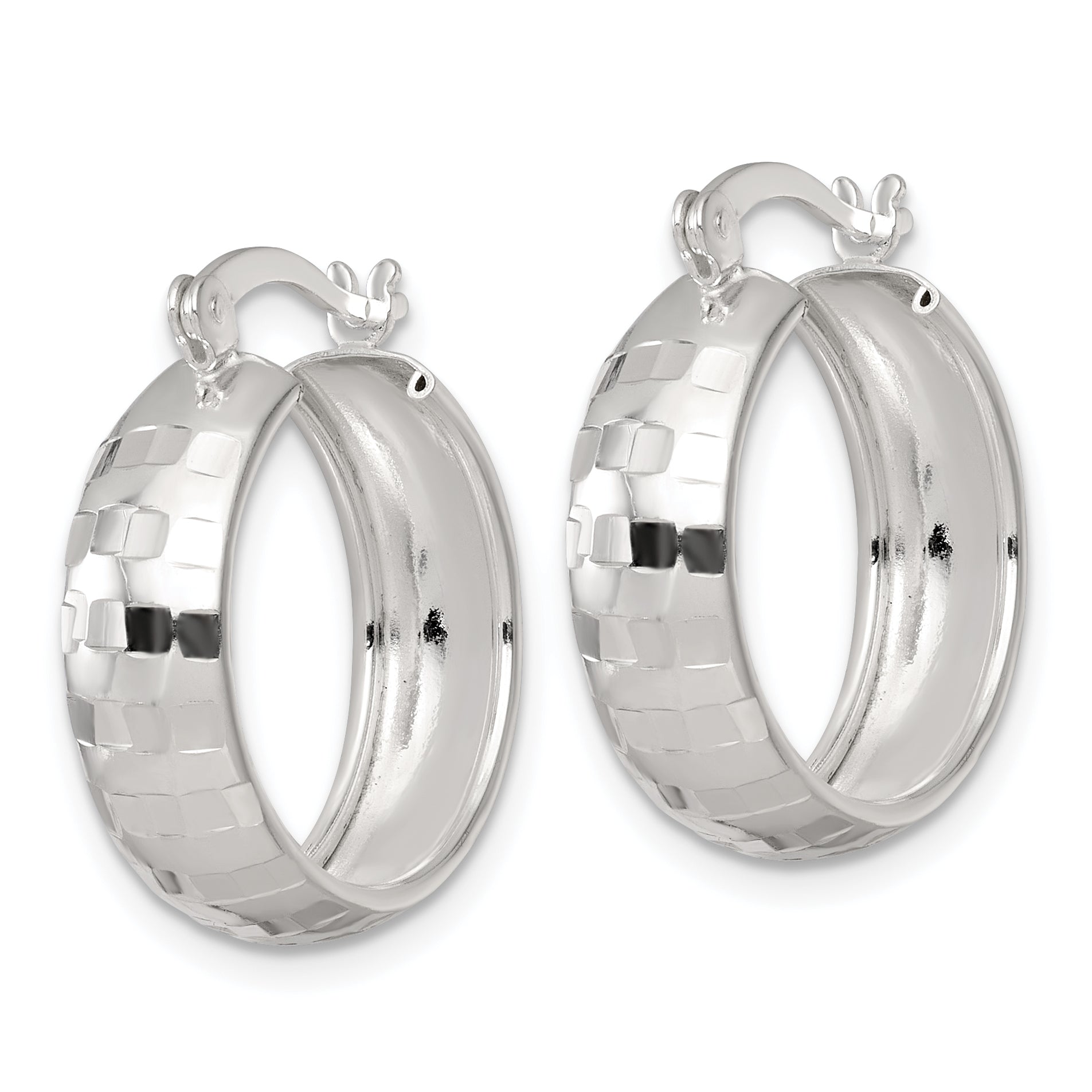 Sterling Silver Polished Diamond-cut 20x6mm Round Hoop Earrings