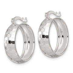 Sterling Silver Polished Diamond-cut 20x6mm Round Hoop Earrings