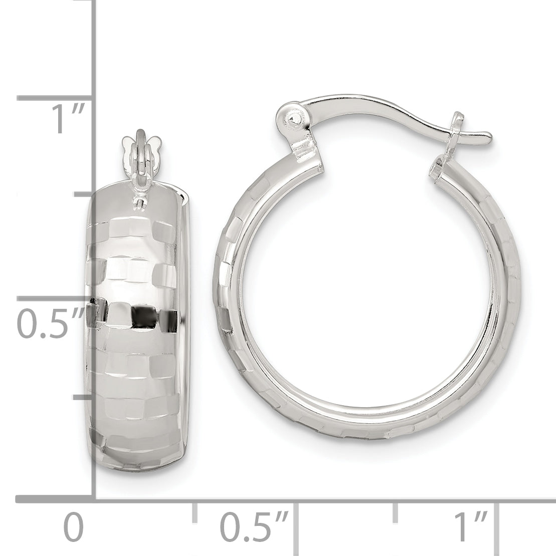 Sterling Silver Polished Diamond-cut 20x6mm Round Hoop Earrings