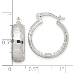 Sterling Silver Polished Diamond-cut 20x6mm Round Hoop Earrings