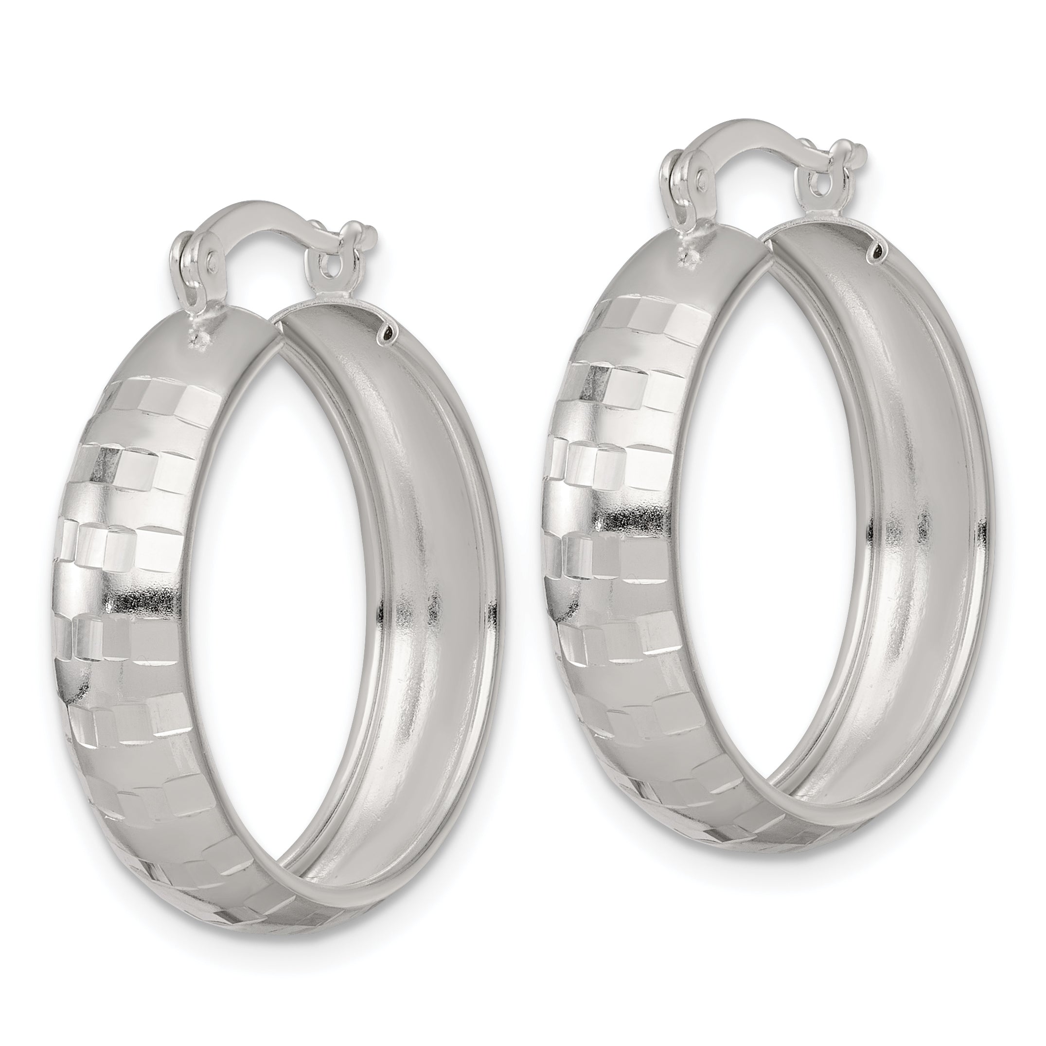 Sterling Silver Polished Diamond-cut 25x6mm Round Hoop Earrings Secondary image