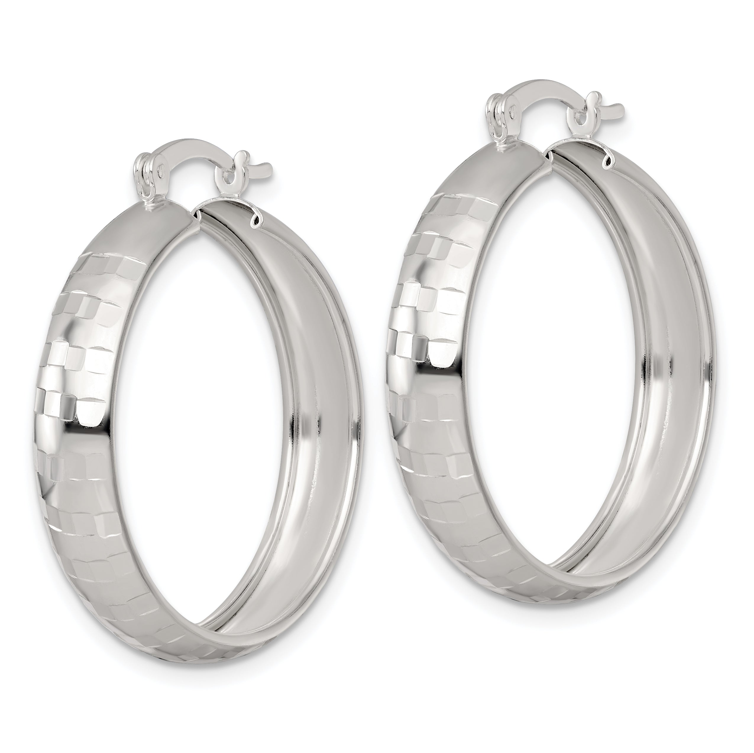 Sterling Silver Polished Diamond-cut 30x6mm Round Hoop Earrings Secondary image