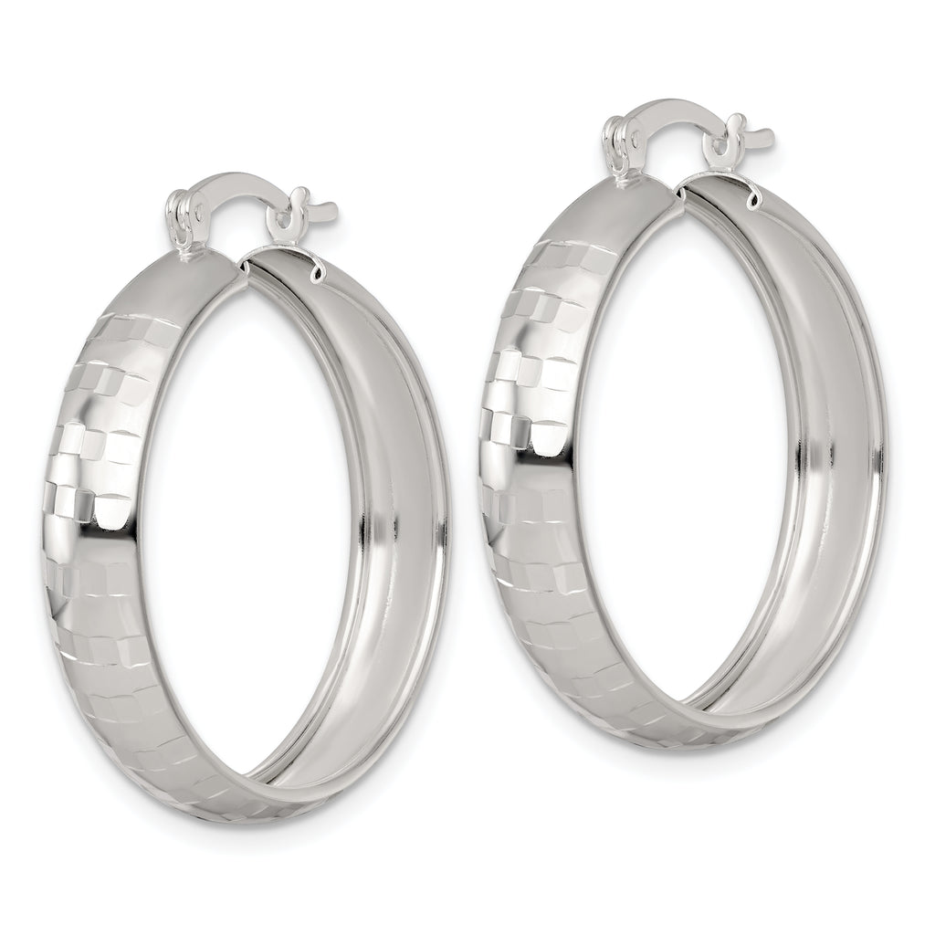 Sterling Silver Polished Diamond-cut 30x6mm Round Hoop Earrings