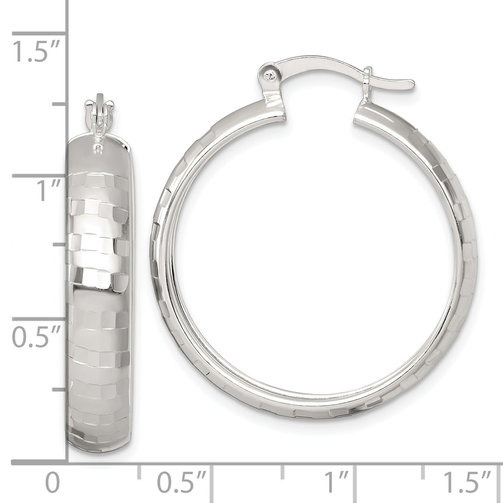 Sterling Silver Polished Diamond-cut 30x6mm Round Hoop Earrings