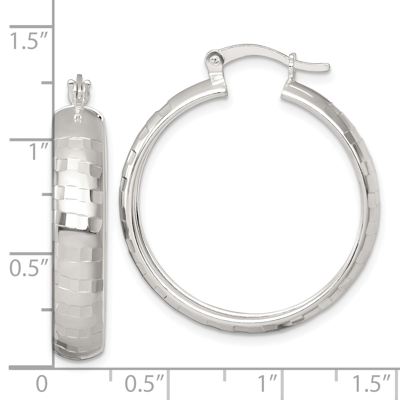 Sterling Silver Polished Diamond-cut 30x6mm Round Hoop Earrings