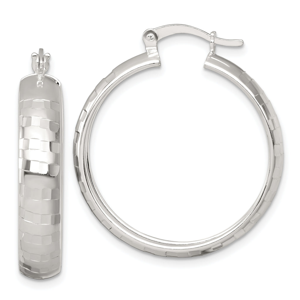 Sterling Silver Polished Diamond-cut 30x6mm Round Hoop Earrings