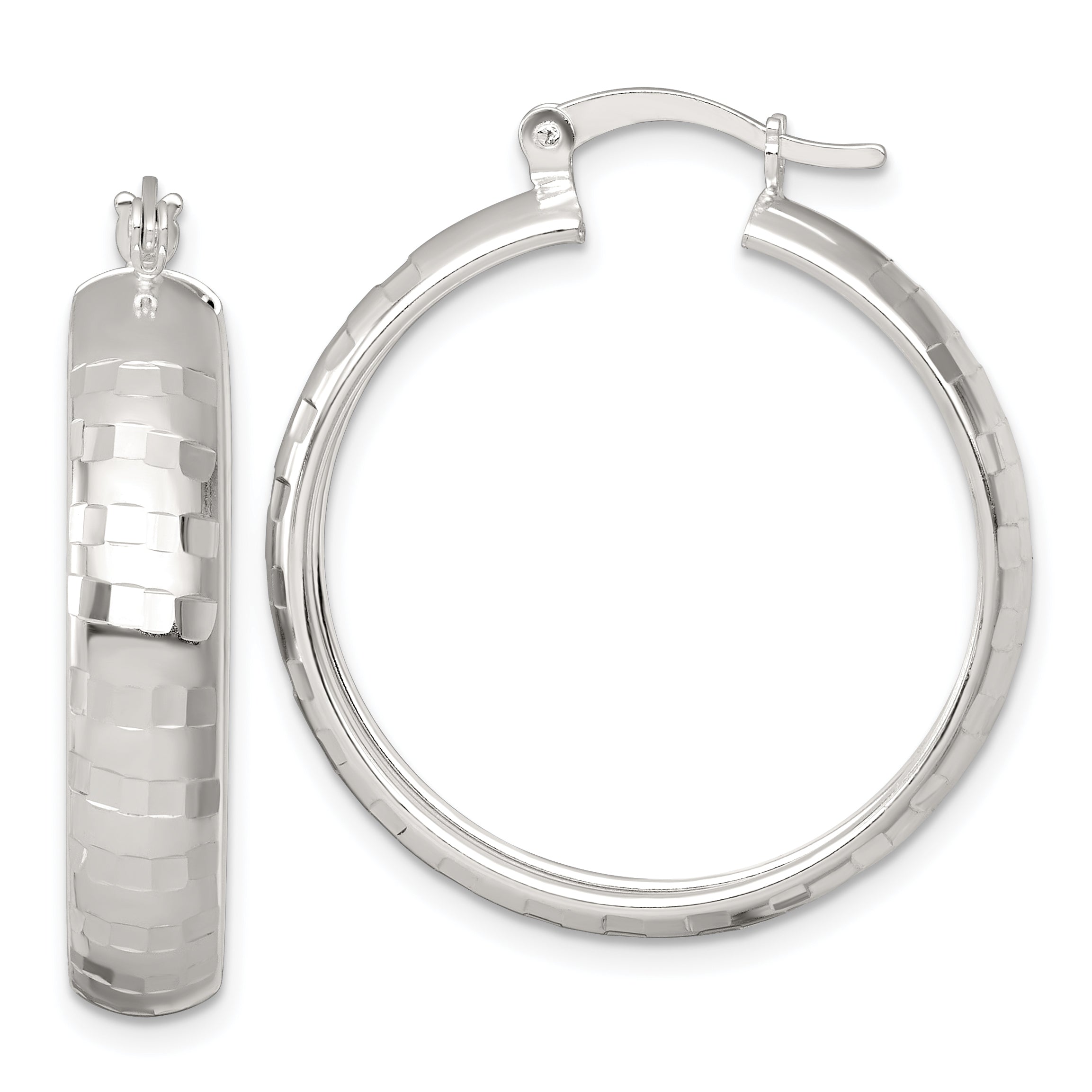 Sterling Silver Polished Diamond-cut 30x6mm Round Hoop Earrings