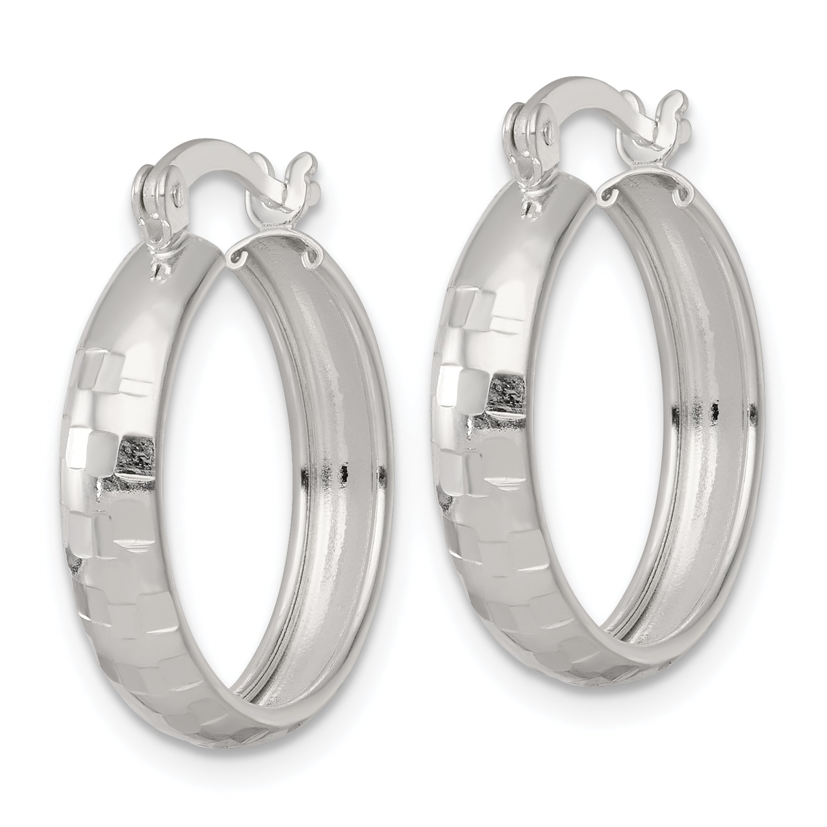Sterling Silver Polished Diamond-cut 20x4mm Round Hoop Earrings