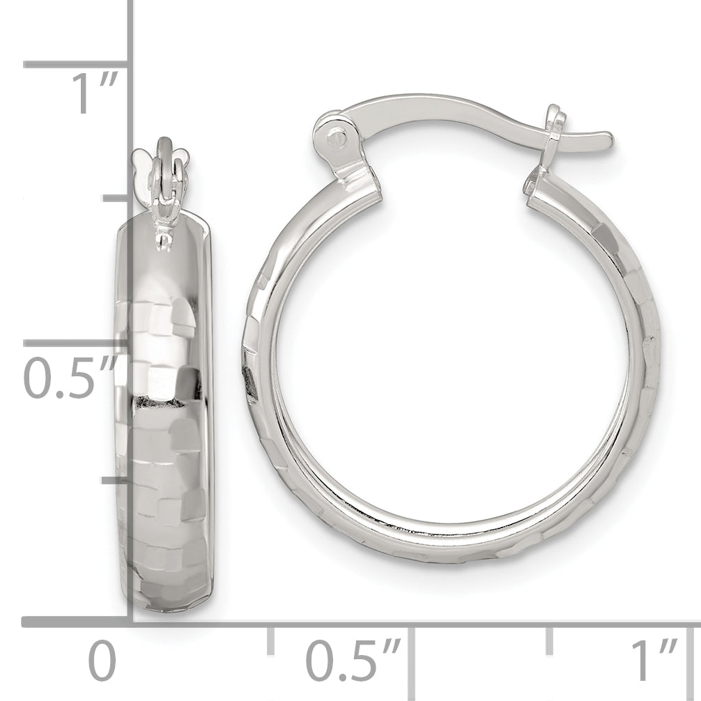 Sterling Silver Polished Diamond-cut 20x4mm Round Hoop Earrings