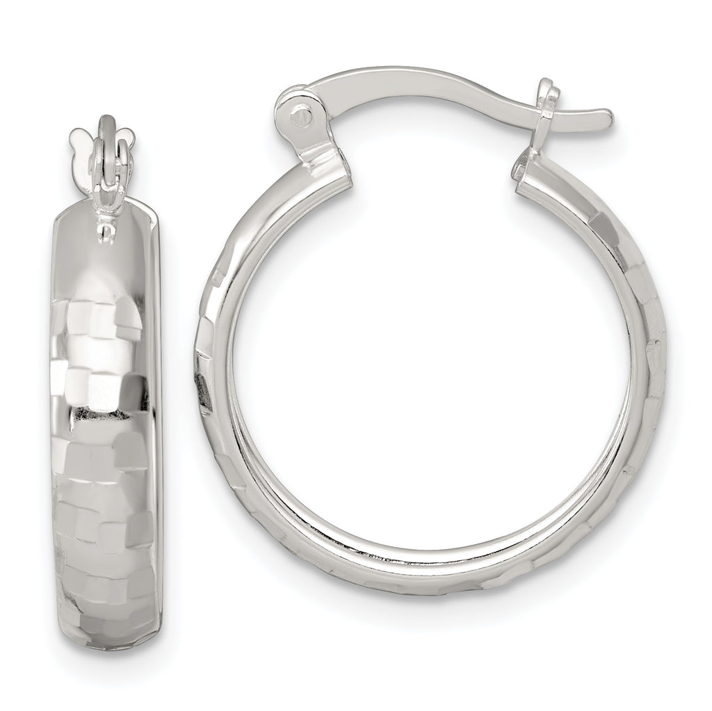 Sterling Silver Polished Diamond-cut 20x4mm Round Hoop Earrings