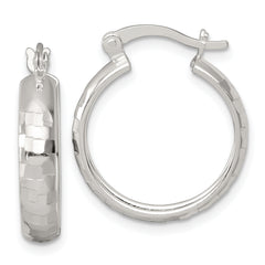 Sterling Silver Polished Diamond-cut 20x4mm Round Hoop Earrings