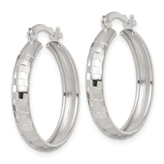 Sterling Silver Polished Diamond-cut 25x4mm Round Hoop Earrings