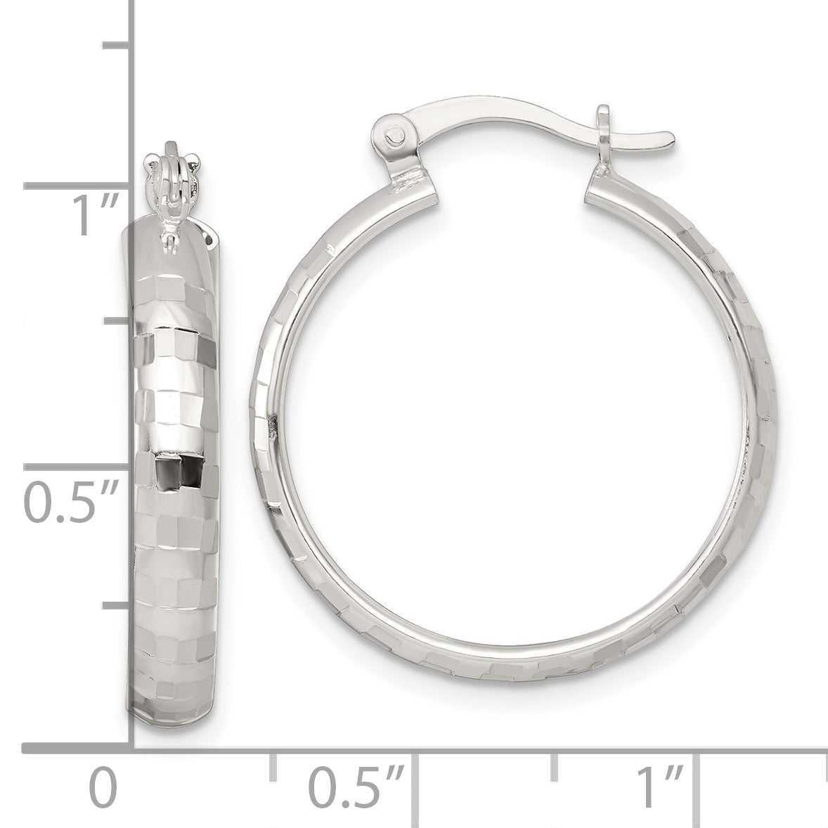 Sterling Silver Polished Diamond-cut 25x4mm Round Hoop Earrings