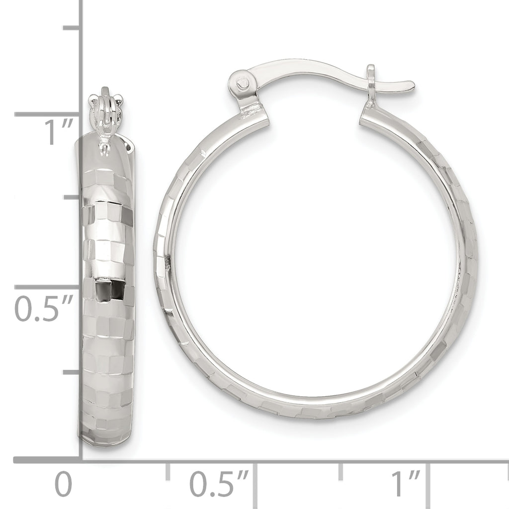 Sterling Silver Polished Diamond-cut 25x4mm Round Hoop Earrings