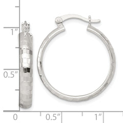 Sterling Silver Polished Diamond-cut 25x4mm Round Hoop Earrings