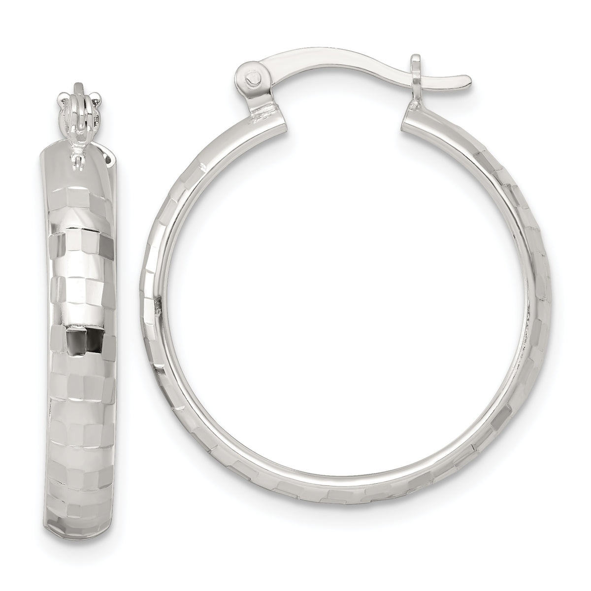 Sterling Silver Polished Diamond-cut 25x4mm Round Hoop Earrings