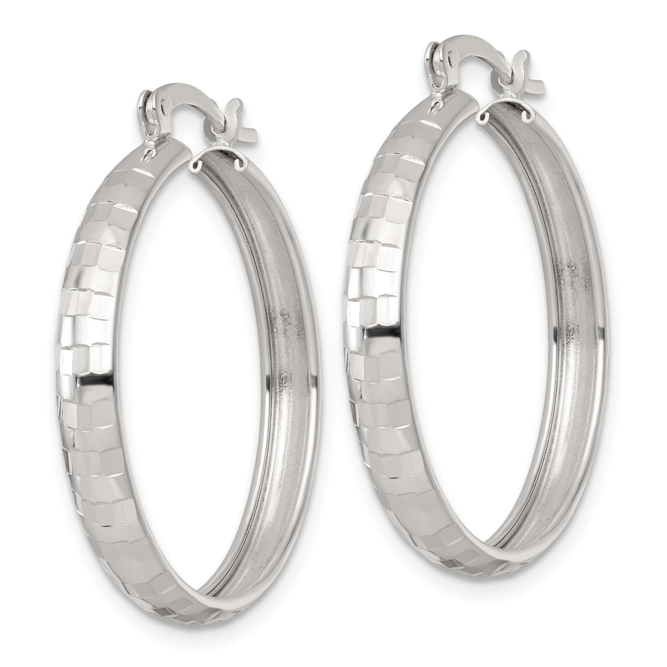 Sterling Silver Polished Diamond-cut 30x4mm Round Hoop Earrings
