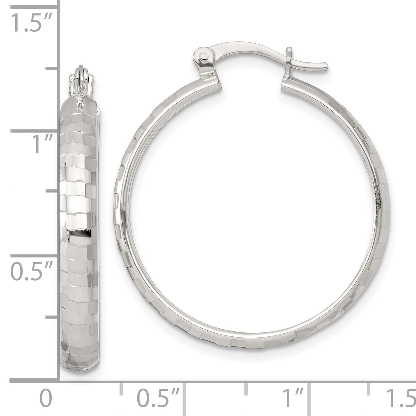 Sterling Silver Polished Diamond-cut 30x4mm Round Hoop Earrings