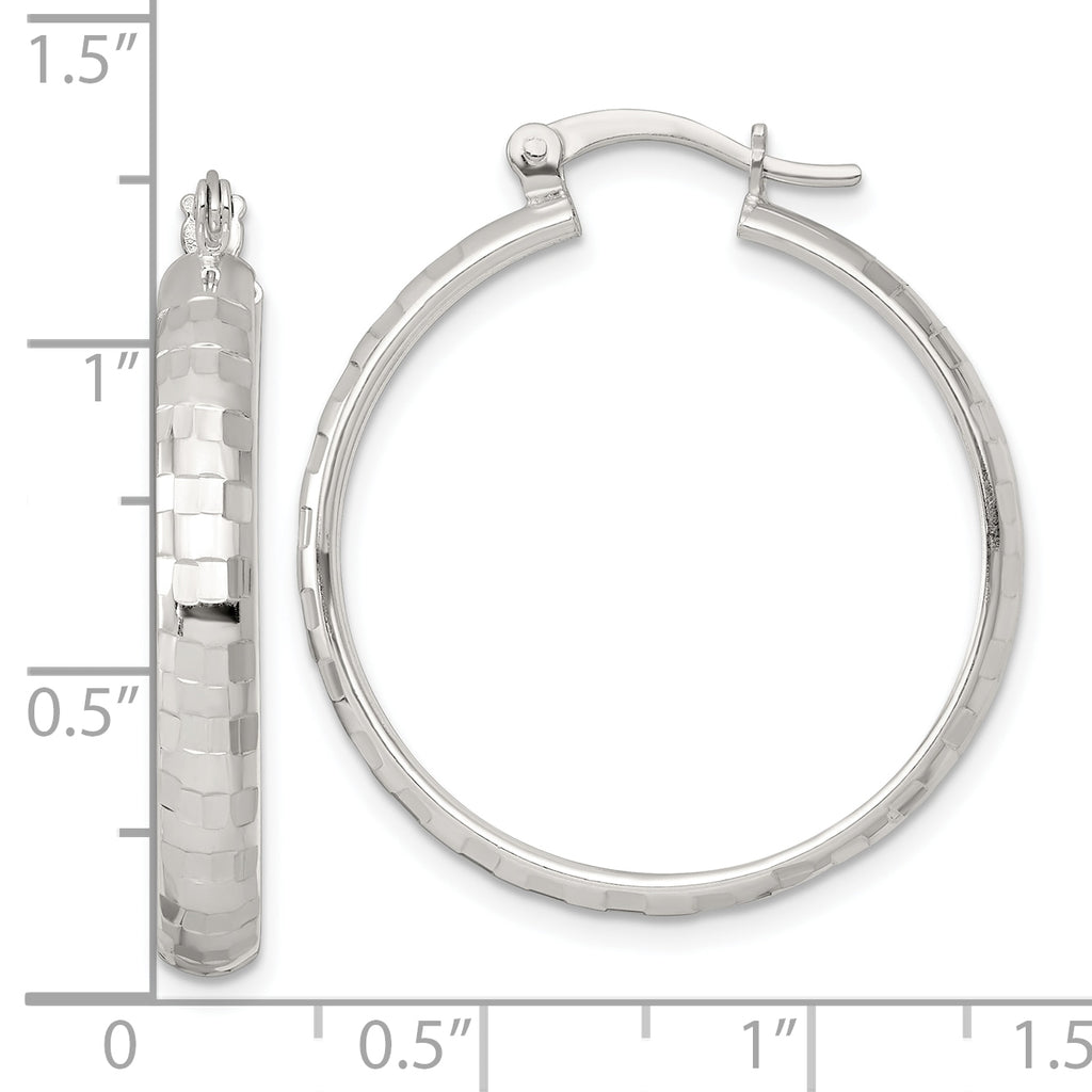 Sterling Silver Polished Diamond-cut 30x4mm Round Hoop Earrings