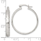 Sterling Silver Polished Diamond-cut 30x4mm Round Hoop Earrings