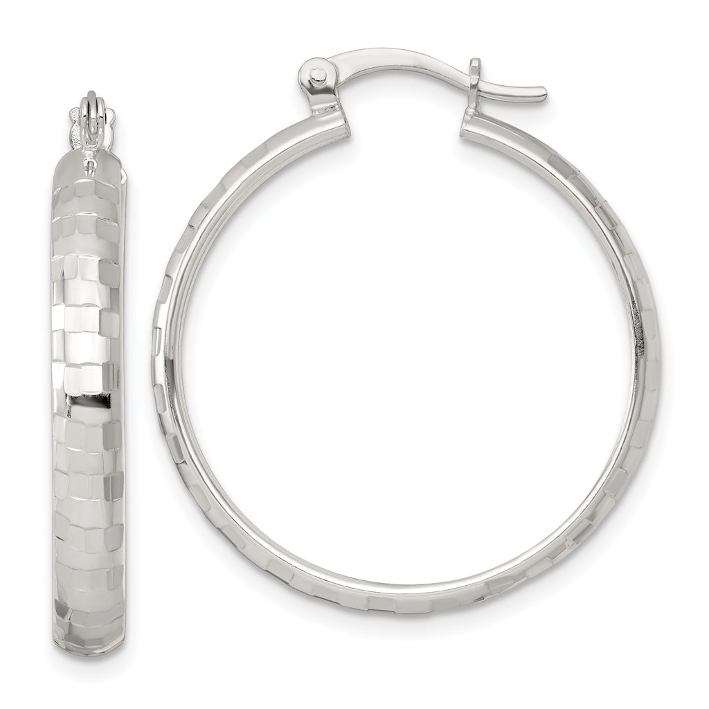 Sterling Silver Polished Diamond-cut 30x4mm Round Hoop Earrings