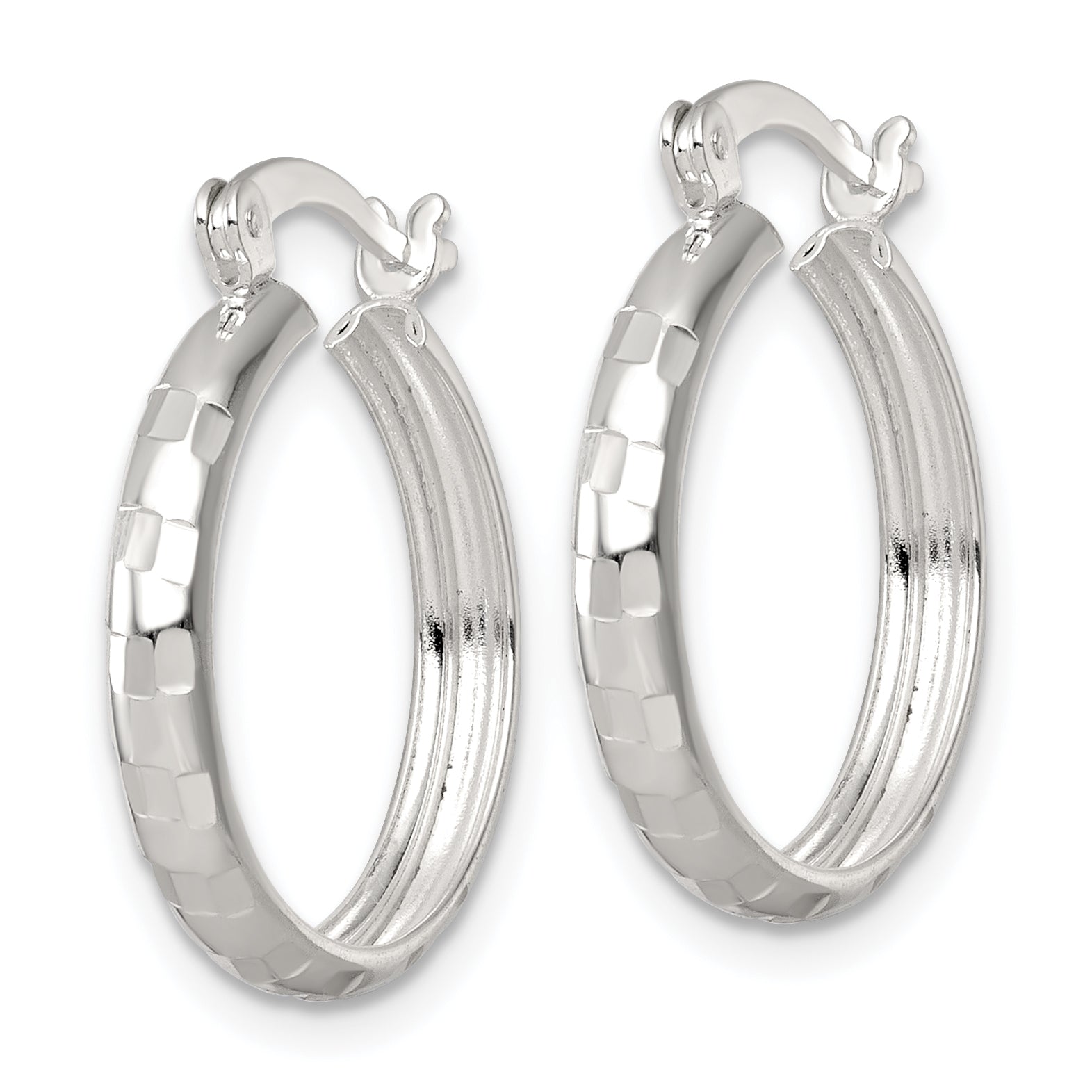 Sterling Silver Polished Diamond-cut 20x3mm Round Hoop Earrings