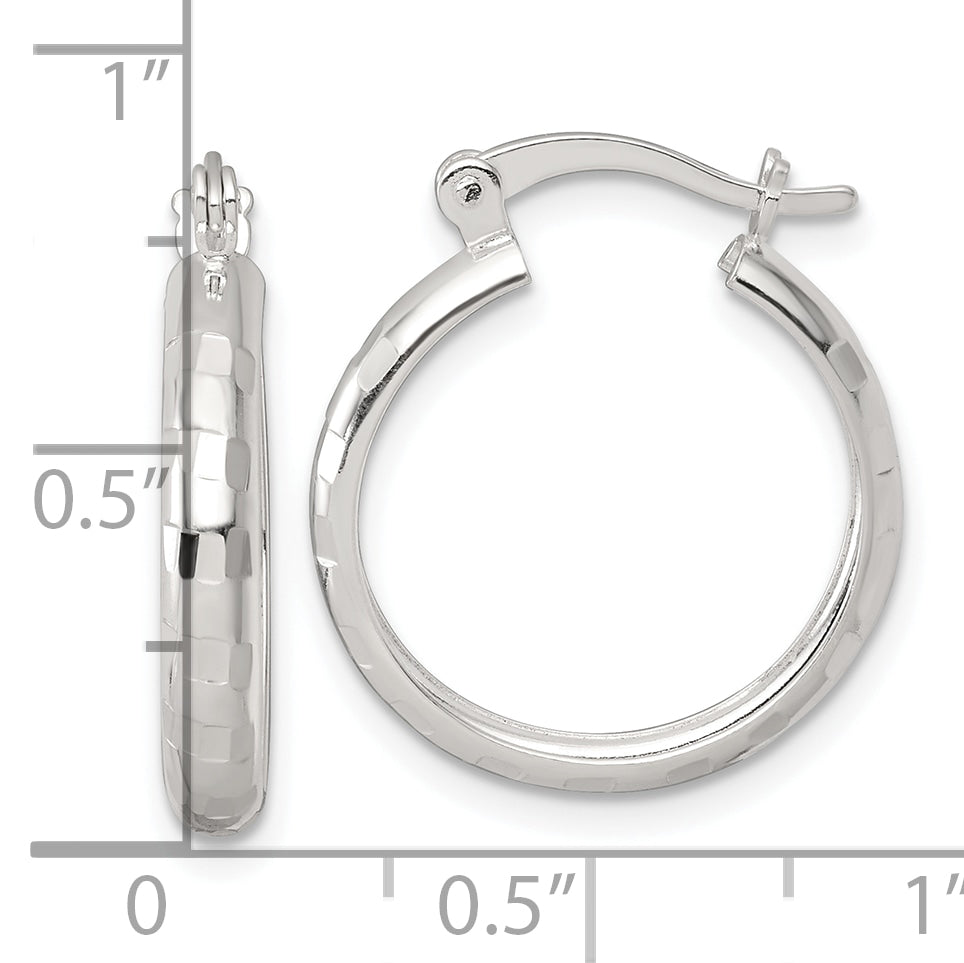 Sterling Silver Polished Diamond-cut 20x3mm Round Hoop Earrings