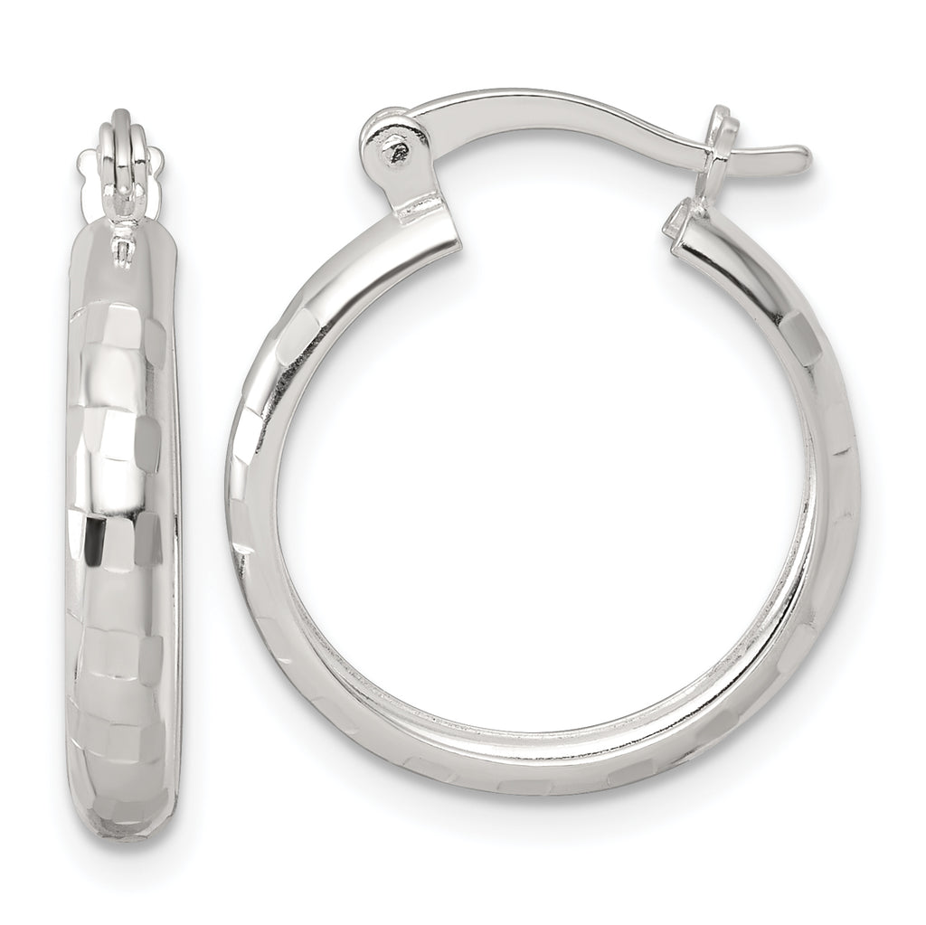 Sterling Silver Polished Diamond-cut 20x3mm Round Hoop Earrings