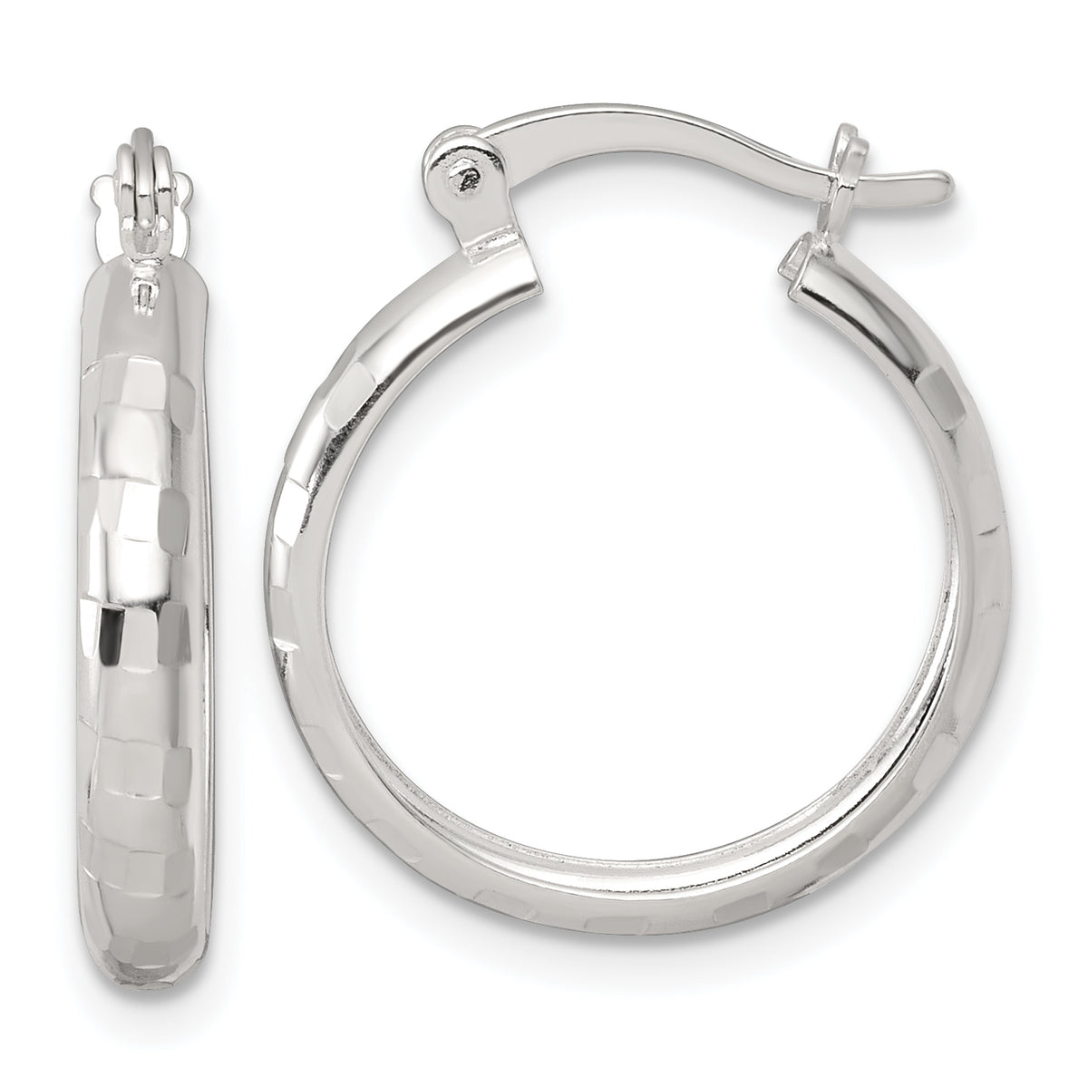 Sterling Silver Polished Diamond-cut 20x3mm Round Hoop Earrings