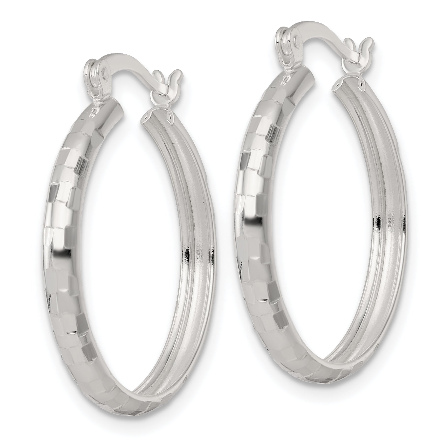 Sterling Silver Polished Diamond-cut 25x3mm Round Hoop Earrings