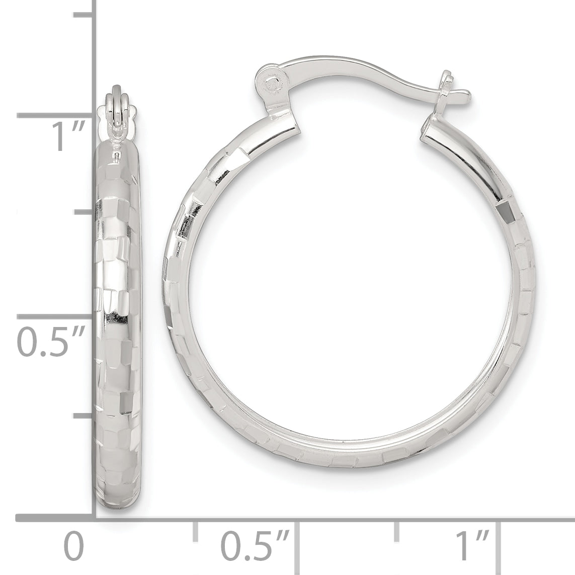 Sterling Silver Polished Diamond-cut 25x3mm Round Hoop Earrings